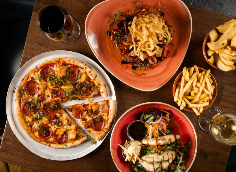 Forge Bar and Restaurant Food and Drinks including Pizza and Wine